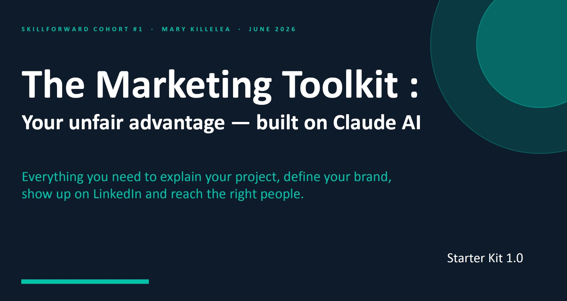The Marketing Toolkit — Built on Claude AI cover slide
